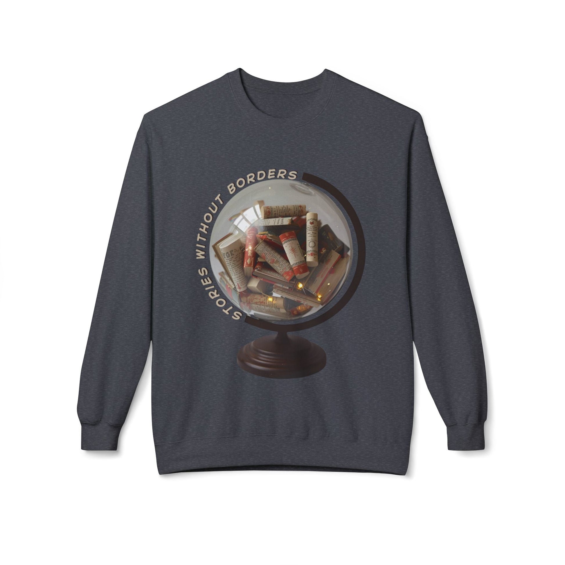 Teen/Adult Unisex Stories Without Borders Sweatshirt â€“ Literary Globe Book Scroll Design Printify