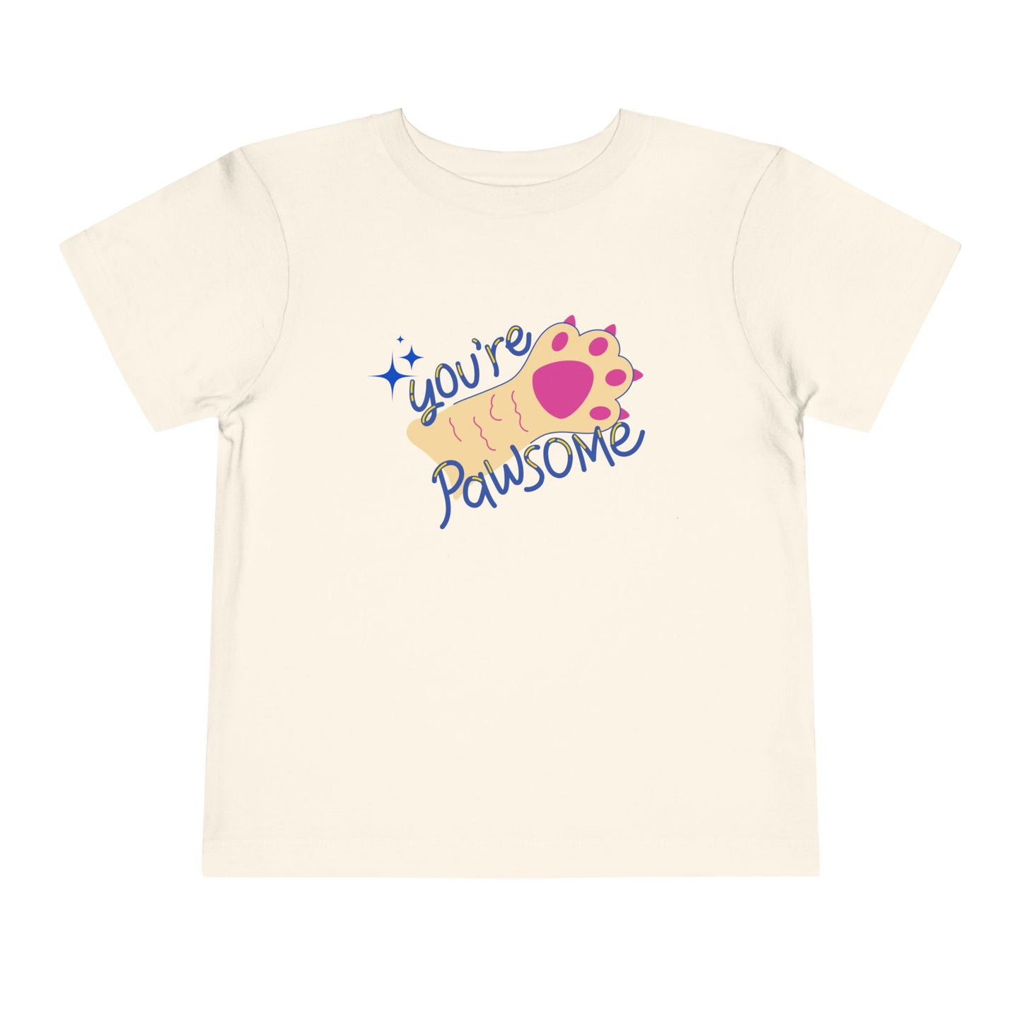 Beige t-shirt with 'you're pawsome' text and paw print design