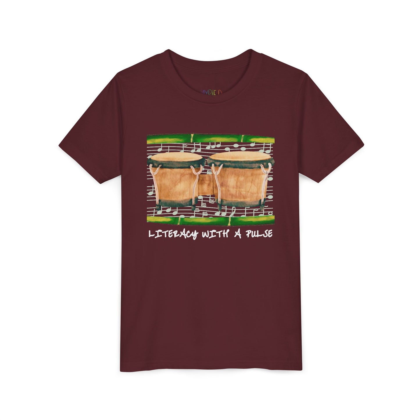 Youth Literacy With a Pulse Tee – Bongo Drum Shirt for Rhythm-Loving Readers