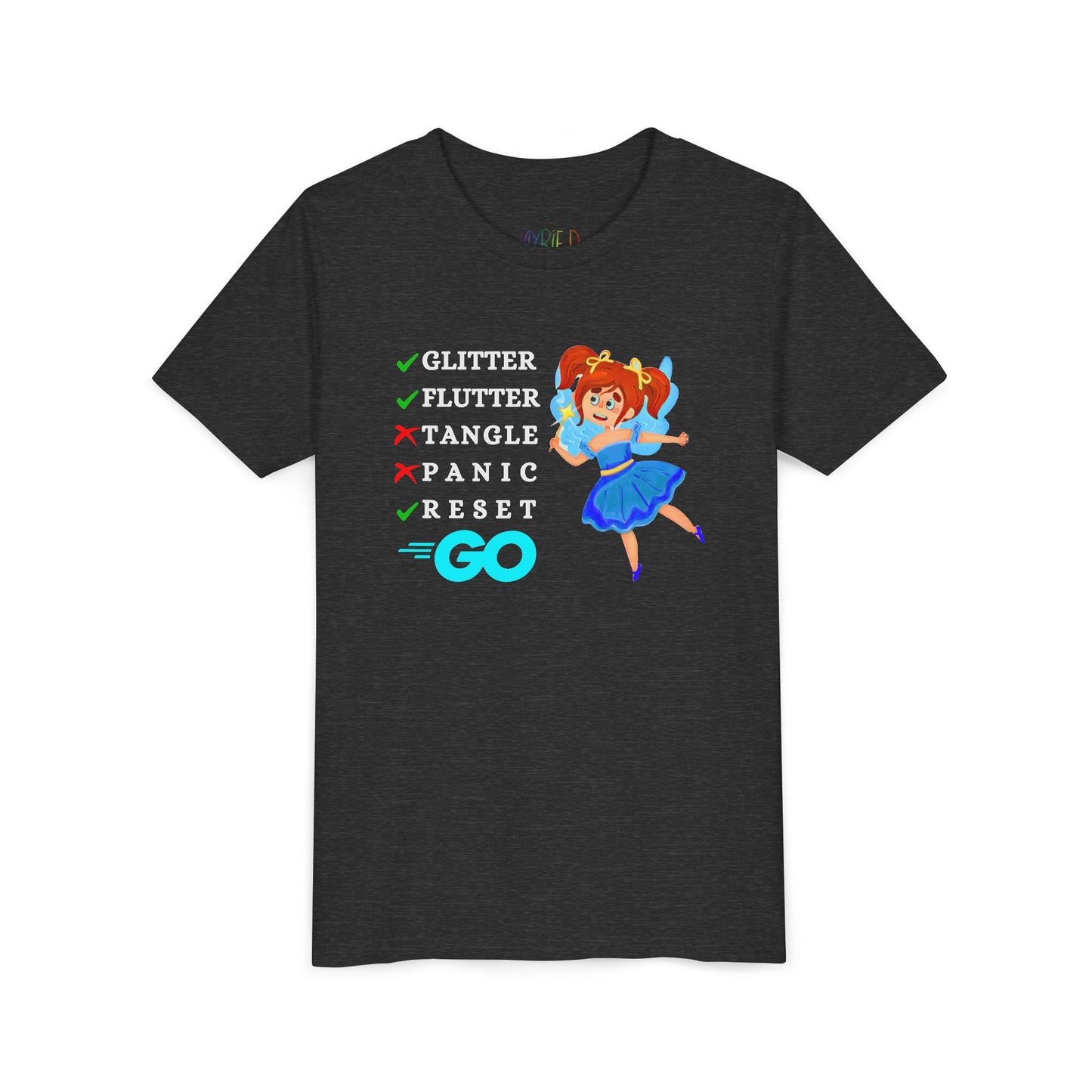 Youth Glitter. Flutter. Reset. GO. Tee – Bounce Back Like a Pro