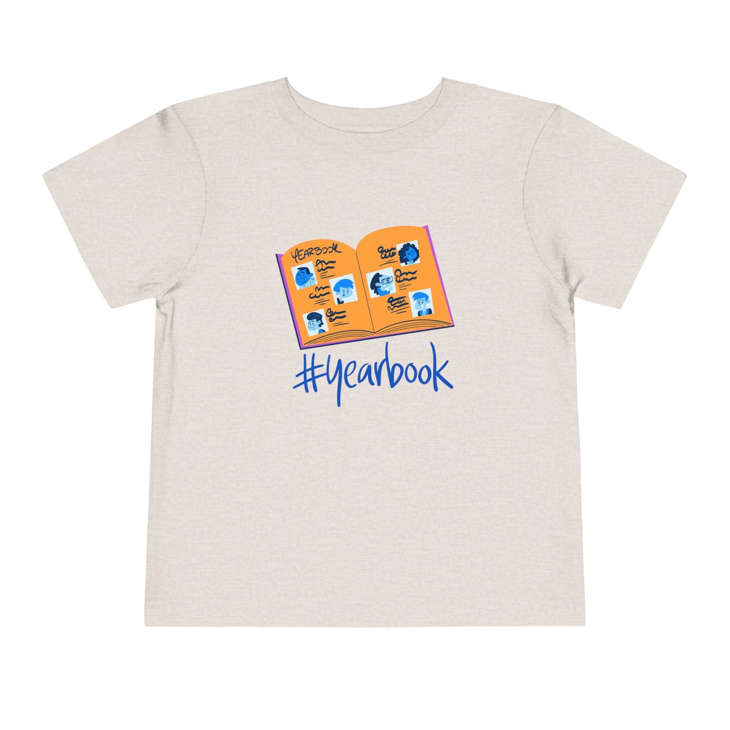 Tan t-shirt with an open yearbook and '#yearbook' text