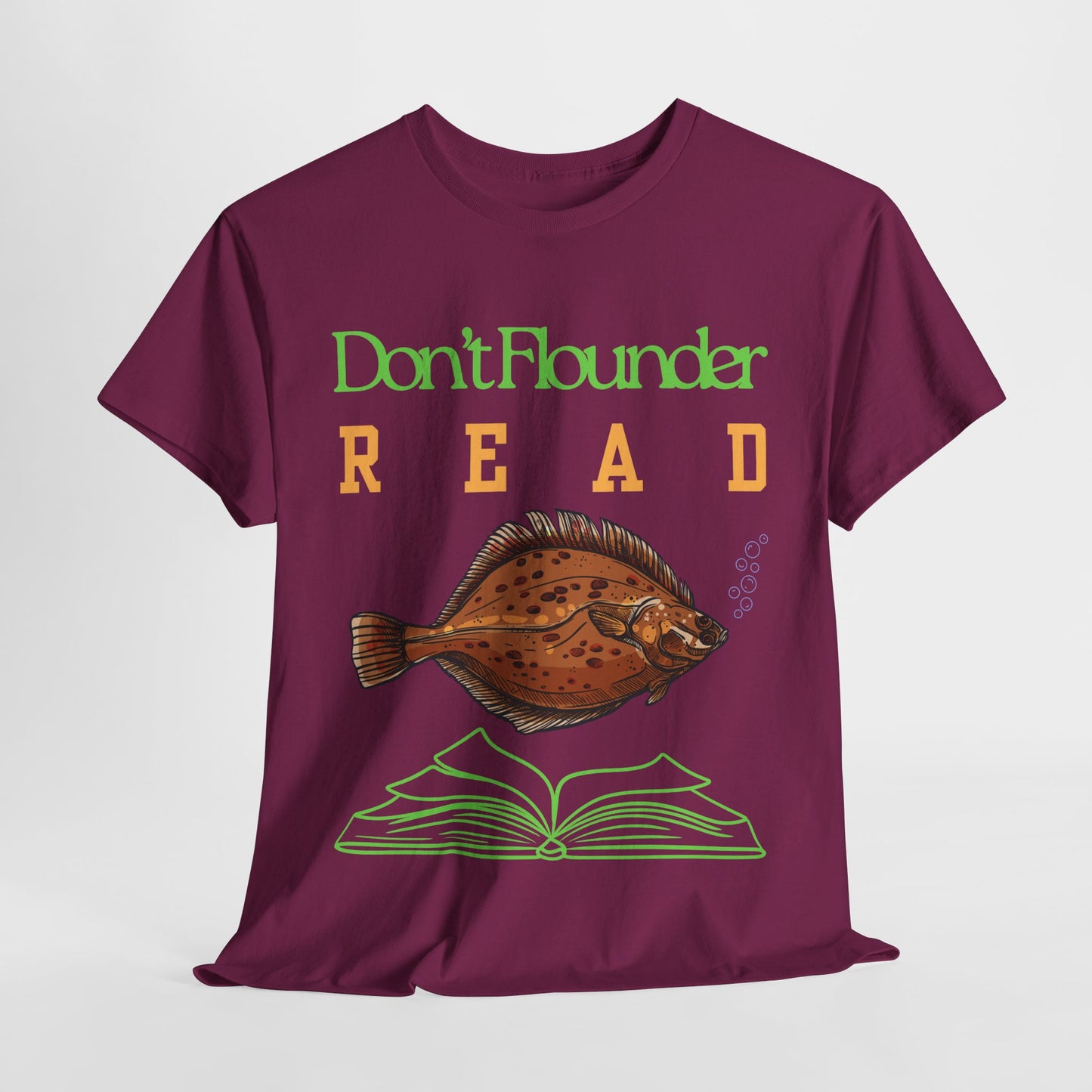 Teen/Adult Unisex Don’t Flounder Read Tee – Funny Fish Pun Shirt for Book Lovers