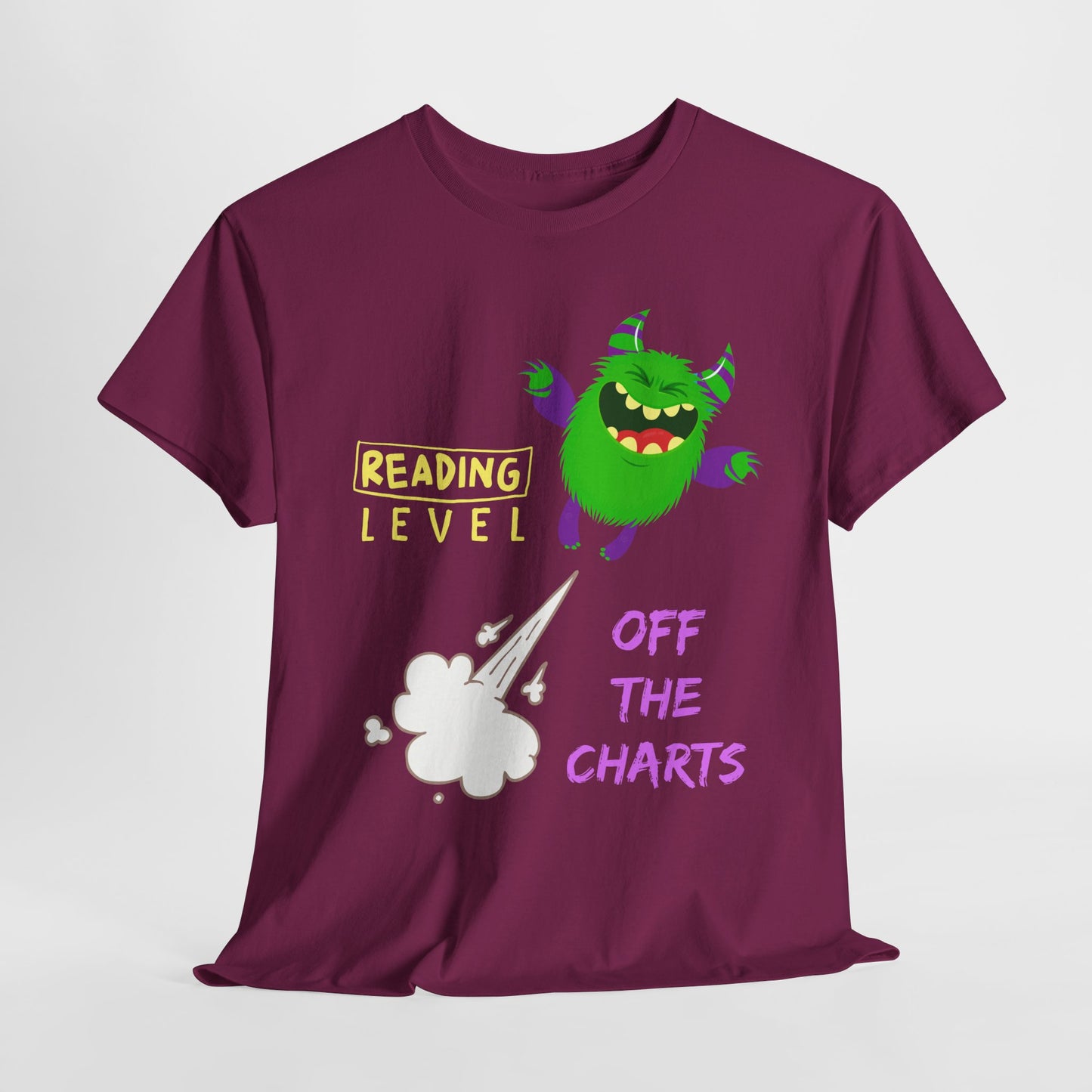 Teen/Adult Unisex Reading Level Off the Charts – Bold Bookish Monster Tee
