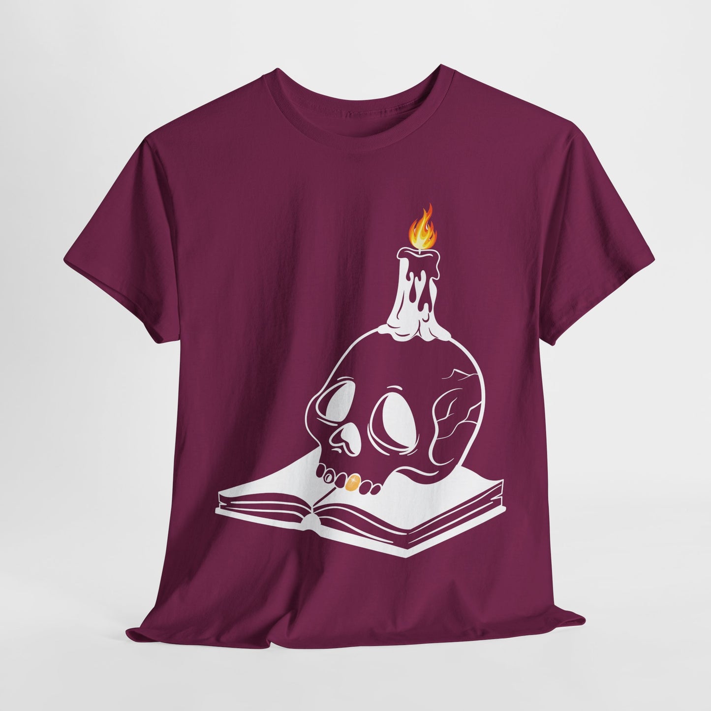 Teen/Adult Unisex Skull Candle & Book T-Shirt – Gothic Horror Reader Graphic Tee