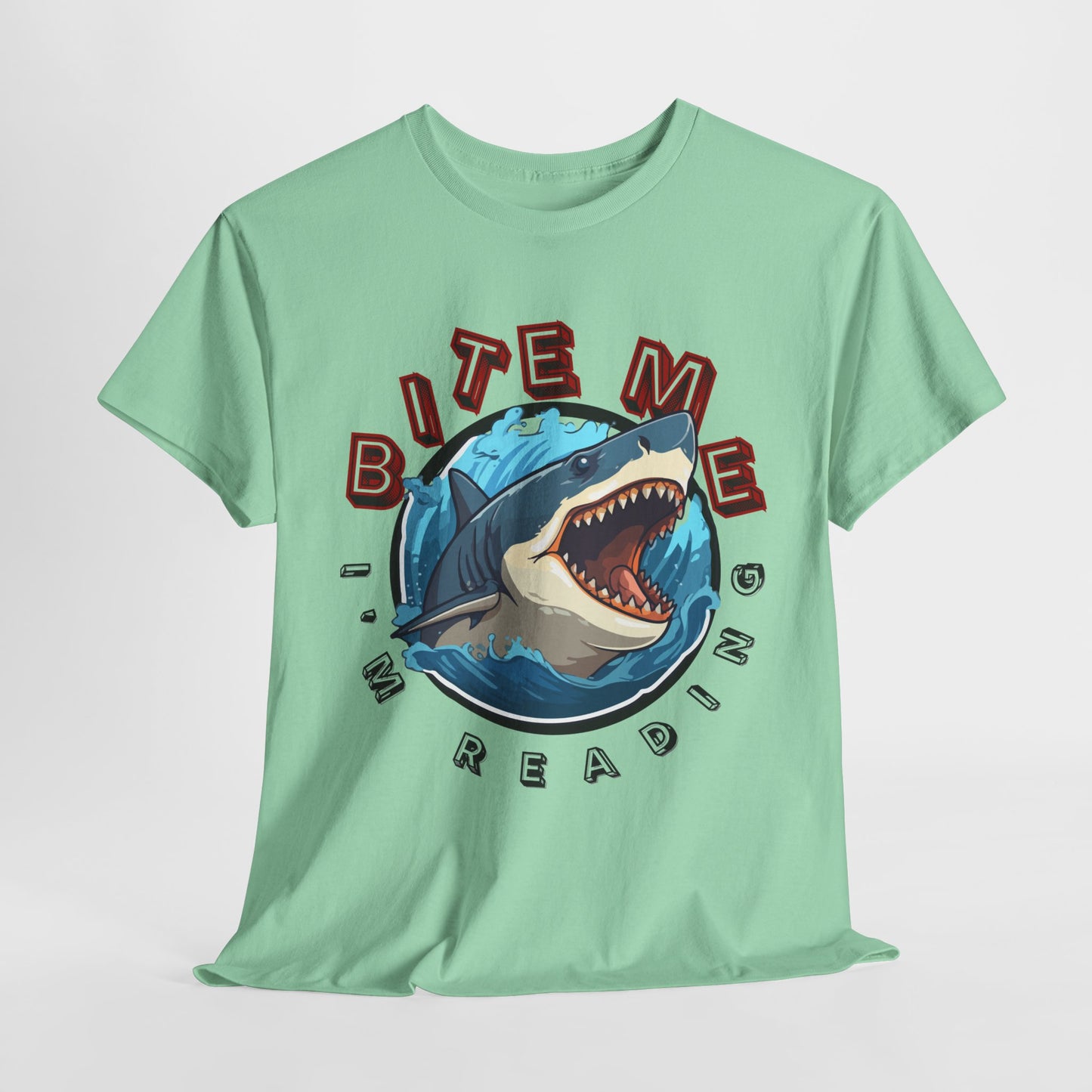 Teen/Adult Unisex Bite Me I'm Reading Tee – Shark Shirt for Fierce Bookworms