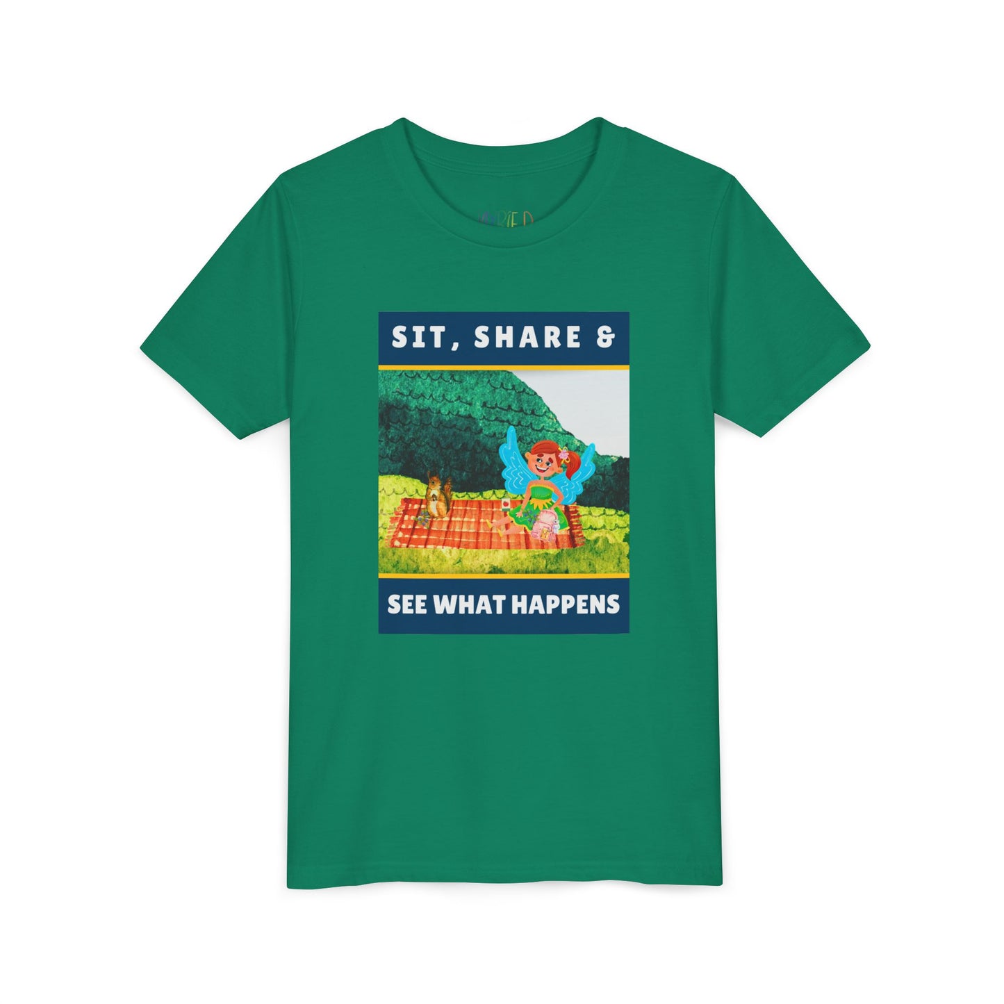 Youth Sit, Share & See What Happens Tee – Wholesome T-Shirt for Kind-Hearted Kids, Nature Lovers & Budding Friends