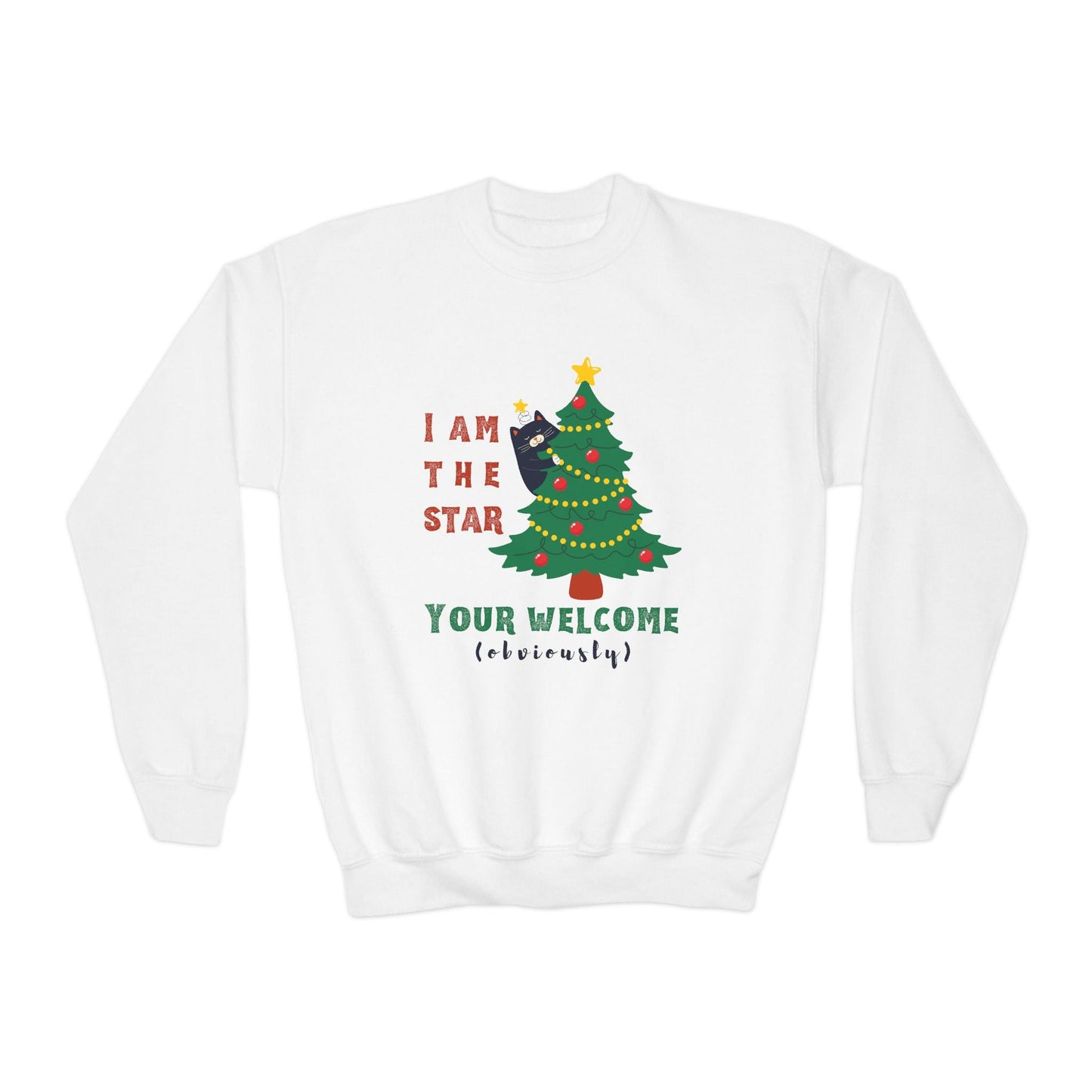 Youth I Am the Star Christmas Cat Sweatshirt Printify