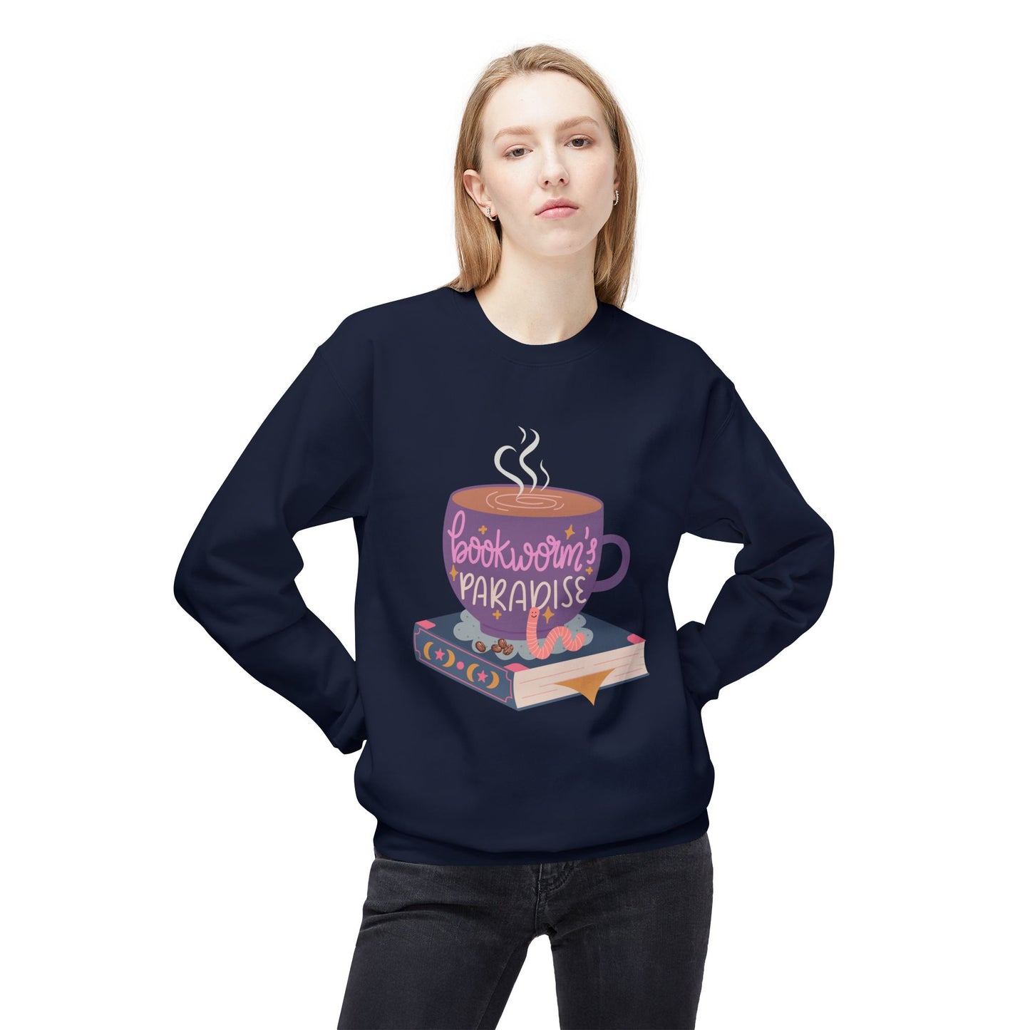 Teen/Adult Unisex Bookworm’s Paradise Sweatshirt, Cozy Reading & Coffee Lover Crewneck