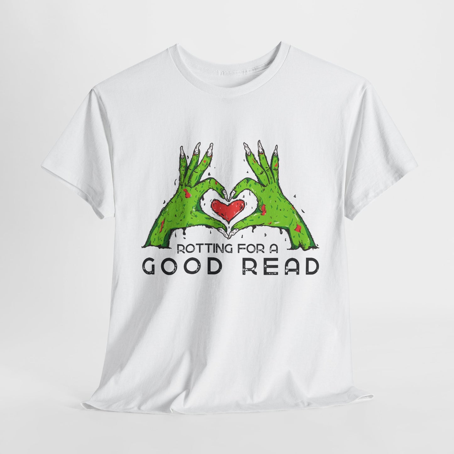 Teen/Adult Unisex "Rotting for a Good Read" Zombie Hands T-Shirt – Creepy Book Lover Tee