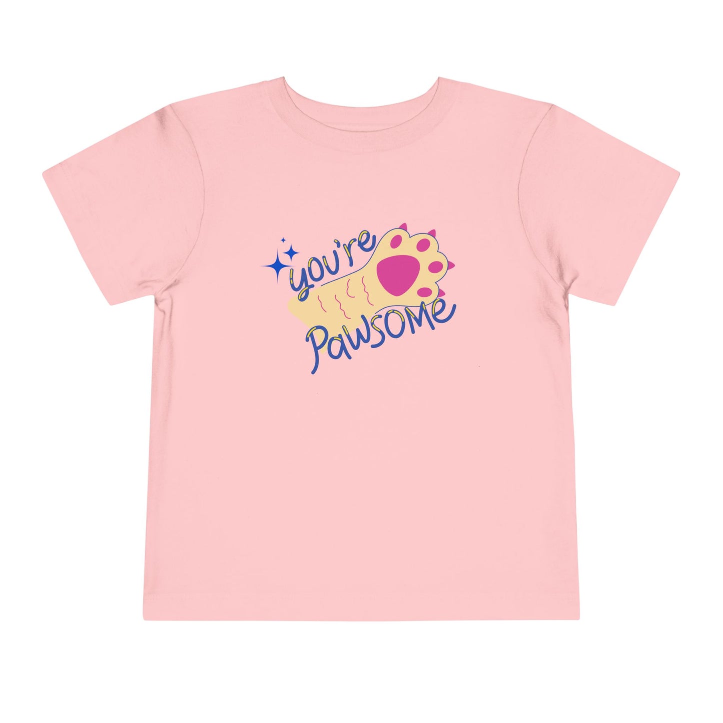 Pink t-shirt with 'you're pawsome' text and paw print design