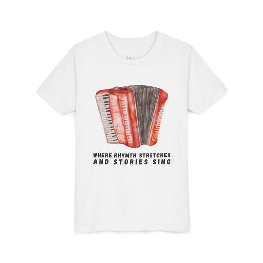 Youth Where Rhythm Stretches and Stories Sing Tee – Accordion Shirt for Creative Young Minds