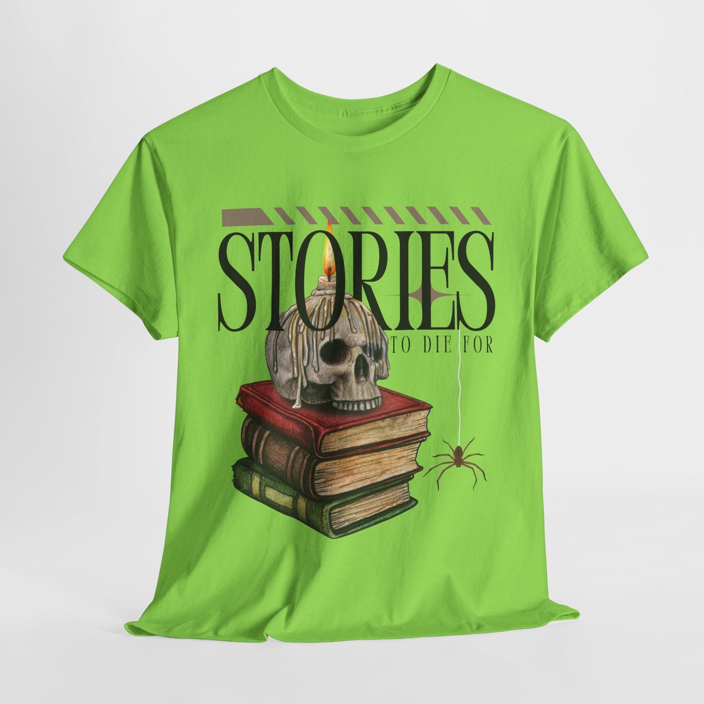 Teen/Adult Unisex Stories to Die For T-Shirt – Skull & Books Horror Reader Tee