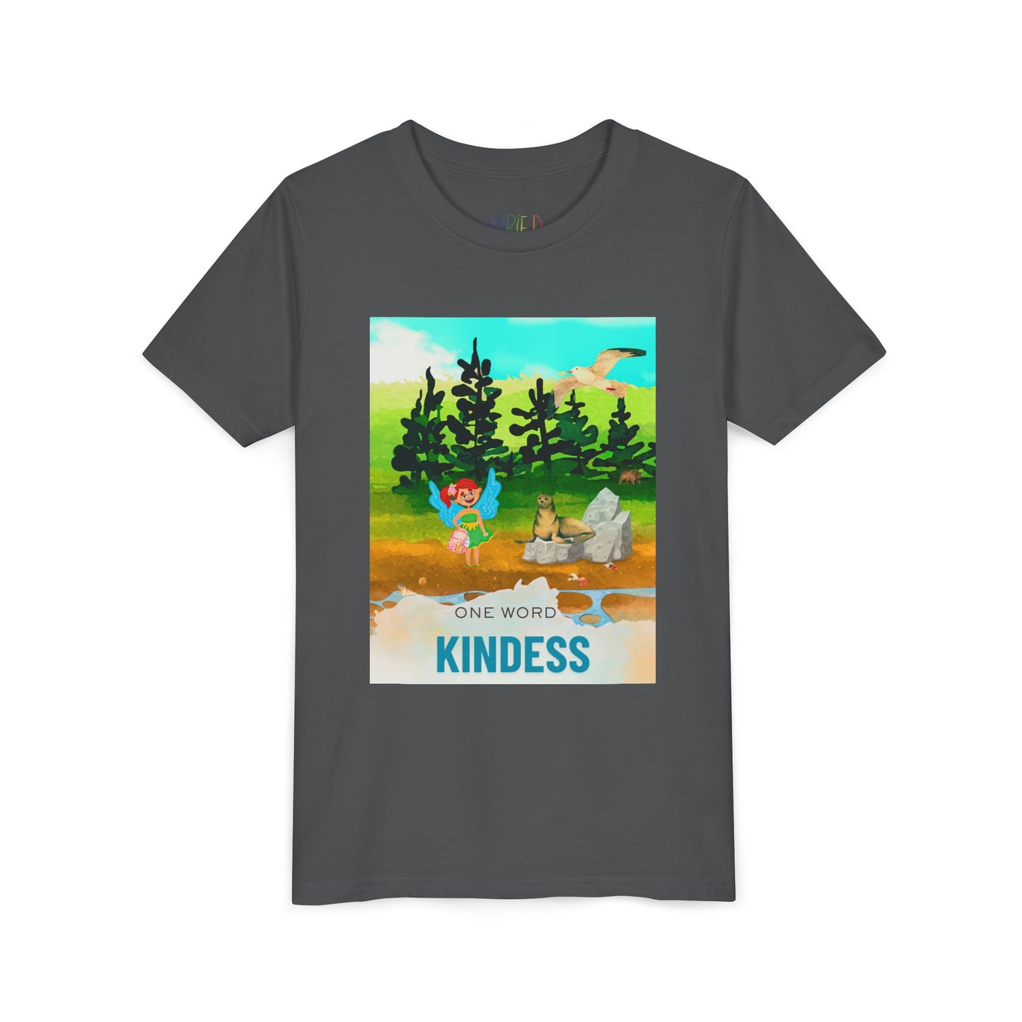 Youth One Word: Kindness Tee – Fairy Forest T-Shirt for Kids, Gentle Message Apparel for Young Hearts