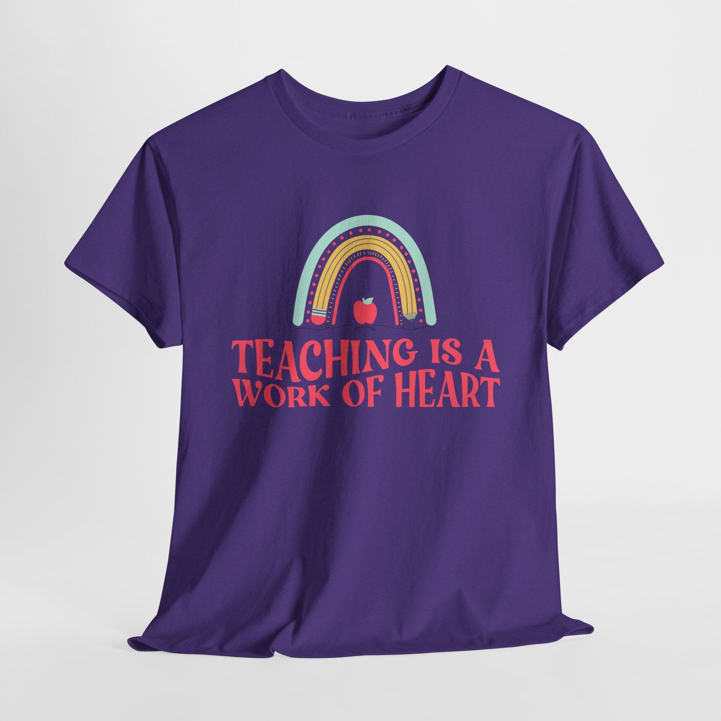Teen/Adult Unisex Teaching Is a Work of Heart – Rainbow Apple Tee for Teachers