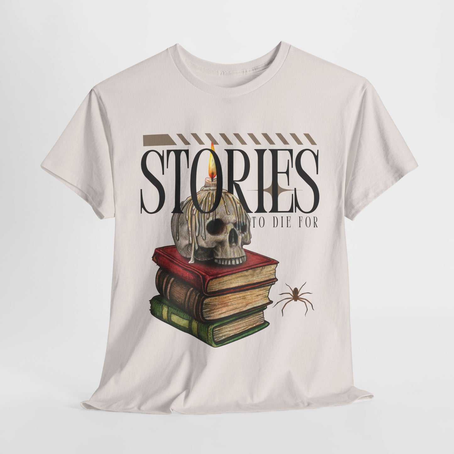 Teen/Adult Unisex Stories to Die For T-Shirt – Skull & Books Horror Reader Tee