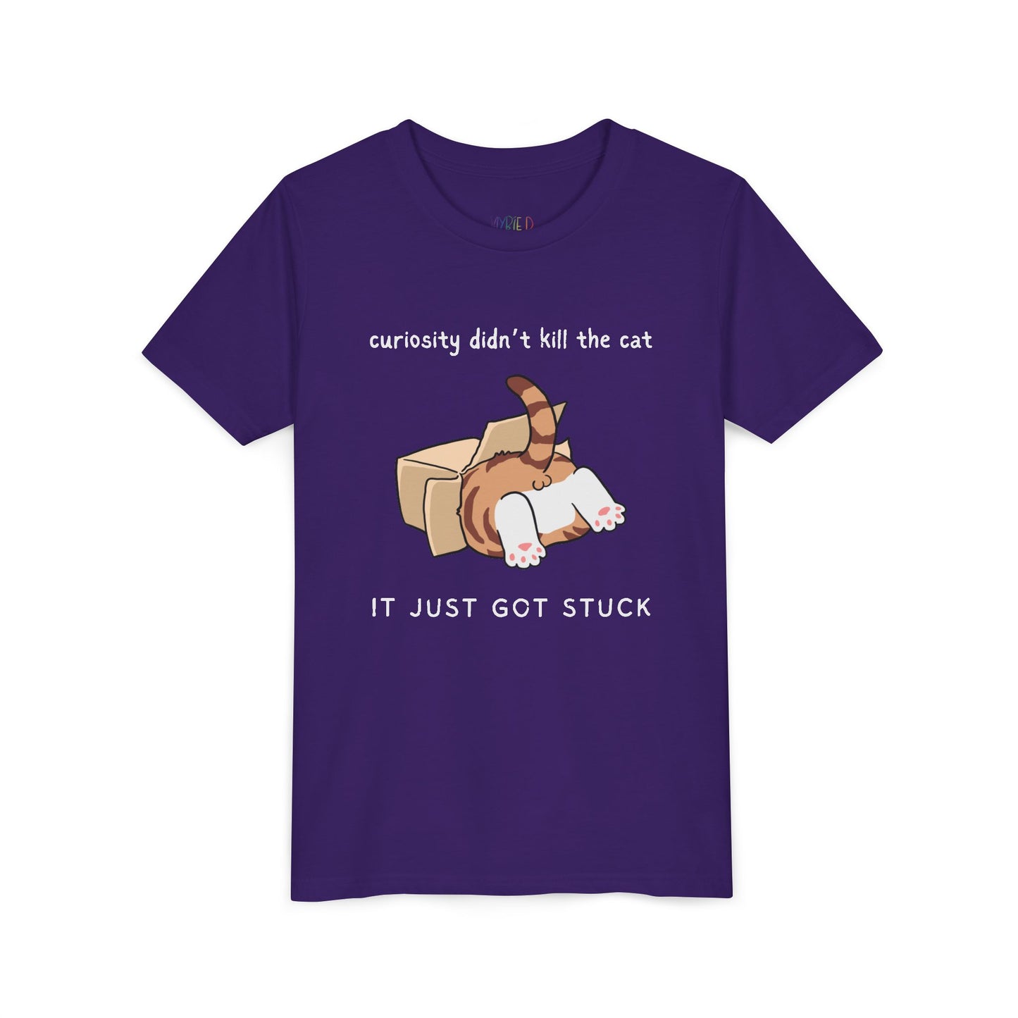 Youth Curiosity Just Got Stuck T-Shirt – Funny Cat Lovers' Tee for Young Readers