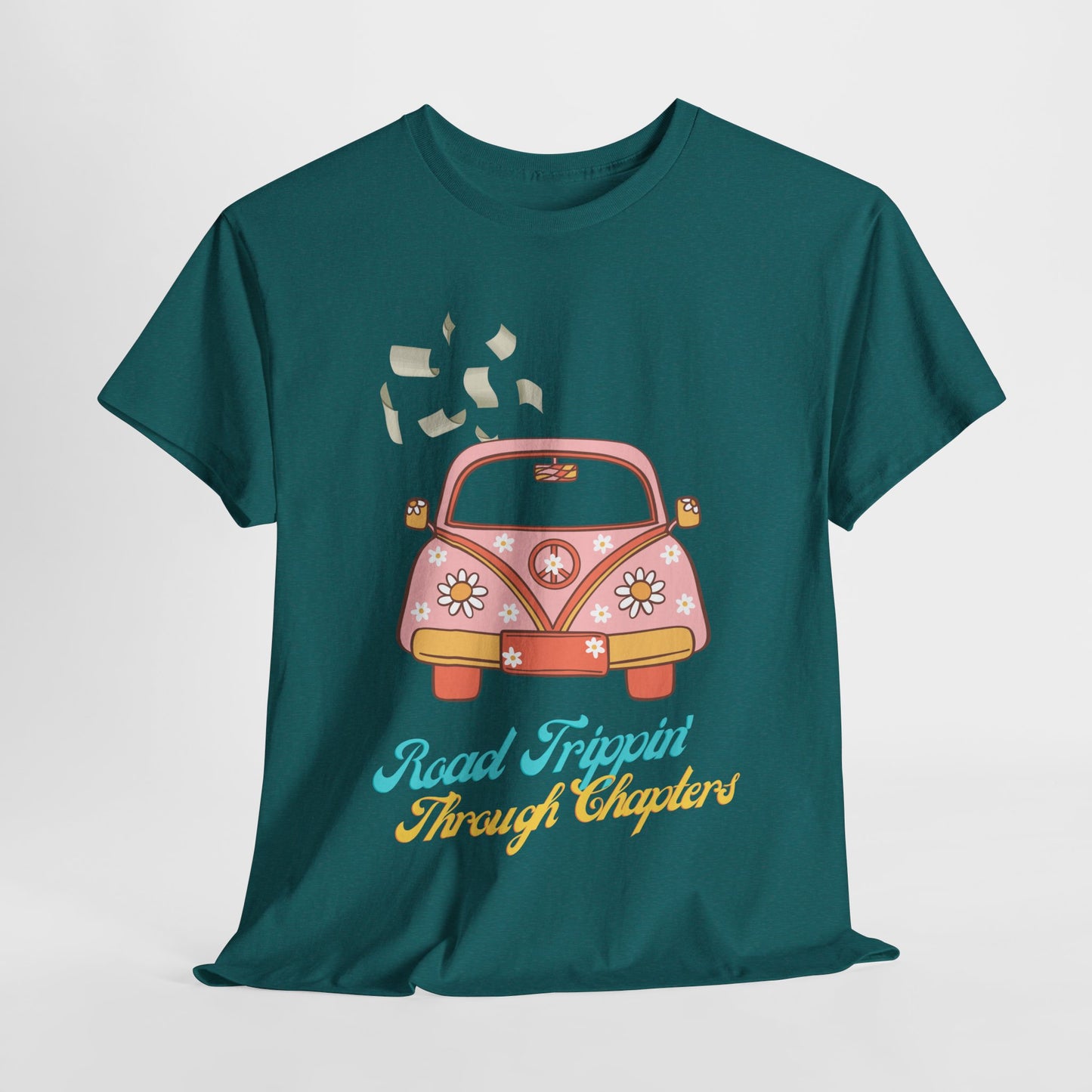 Teen/Adult Unisex Road Trippin’ Through Chapters Tee – Groovy Gift for Book Lovers on a Journey