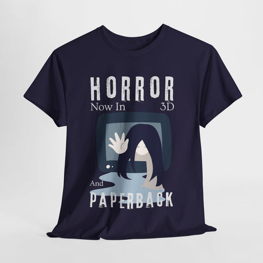 Teen/Adult Unisex Horror in 3D and Paperback T-Shirt – Creepy Retro Graphic Tee