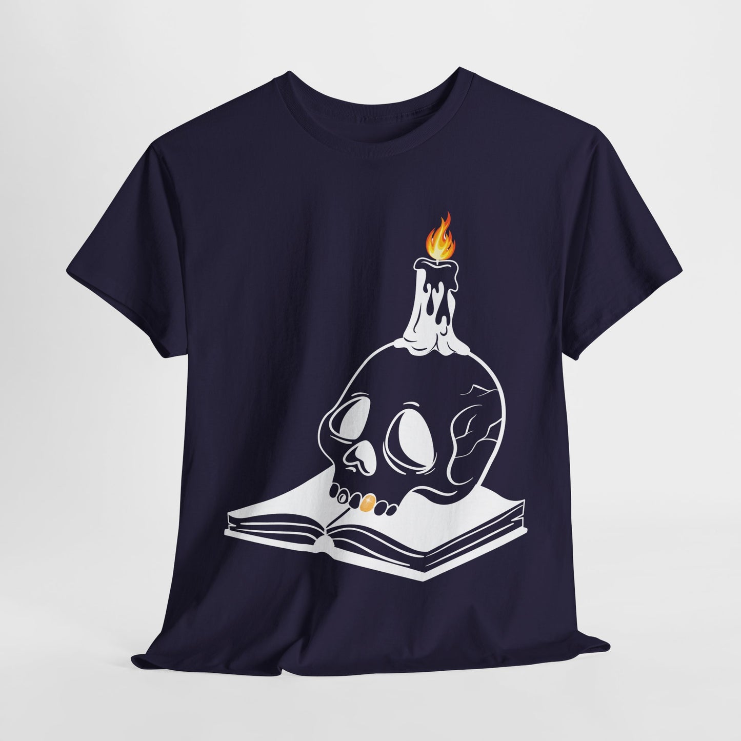 Teen/Adult Unisex Skull Candle & Book T-Shirt – Gothic Horror Reader Graphic Tee
