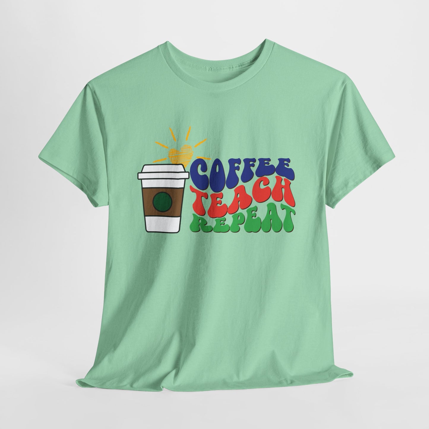 Teen/Adult Unisex Coffee. Teach. Repeat. Tee – Groovy Retro Shirt for Teachers