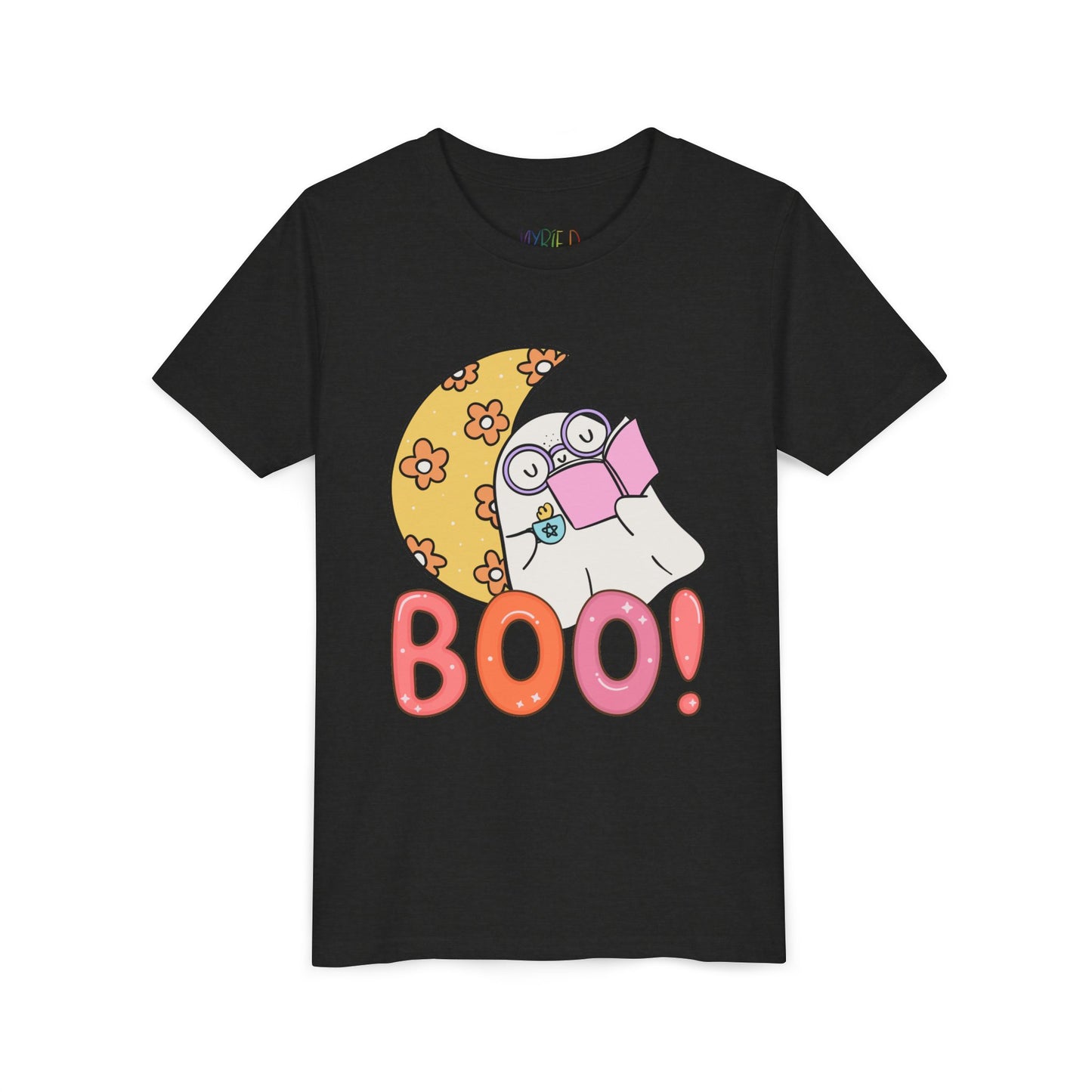Youth Halloween "Boo!" Ghost Reader Tee – Spooky Cute Bookish Shirt