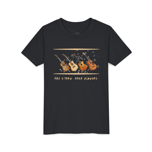 Youth One Story. Four Players. Tee – Guitar Ensemble Shirt for Collaborative Creatives (Words Edition)