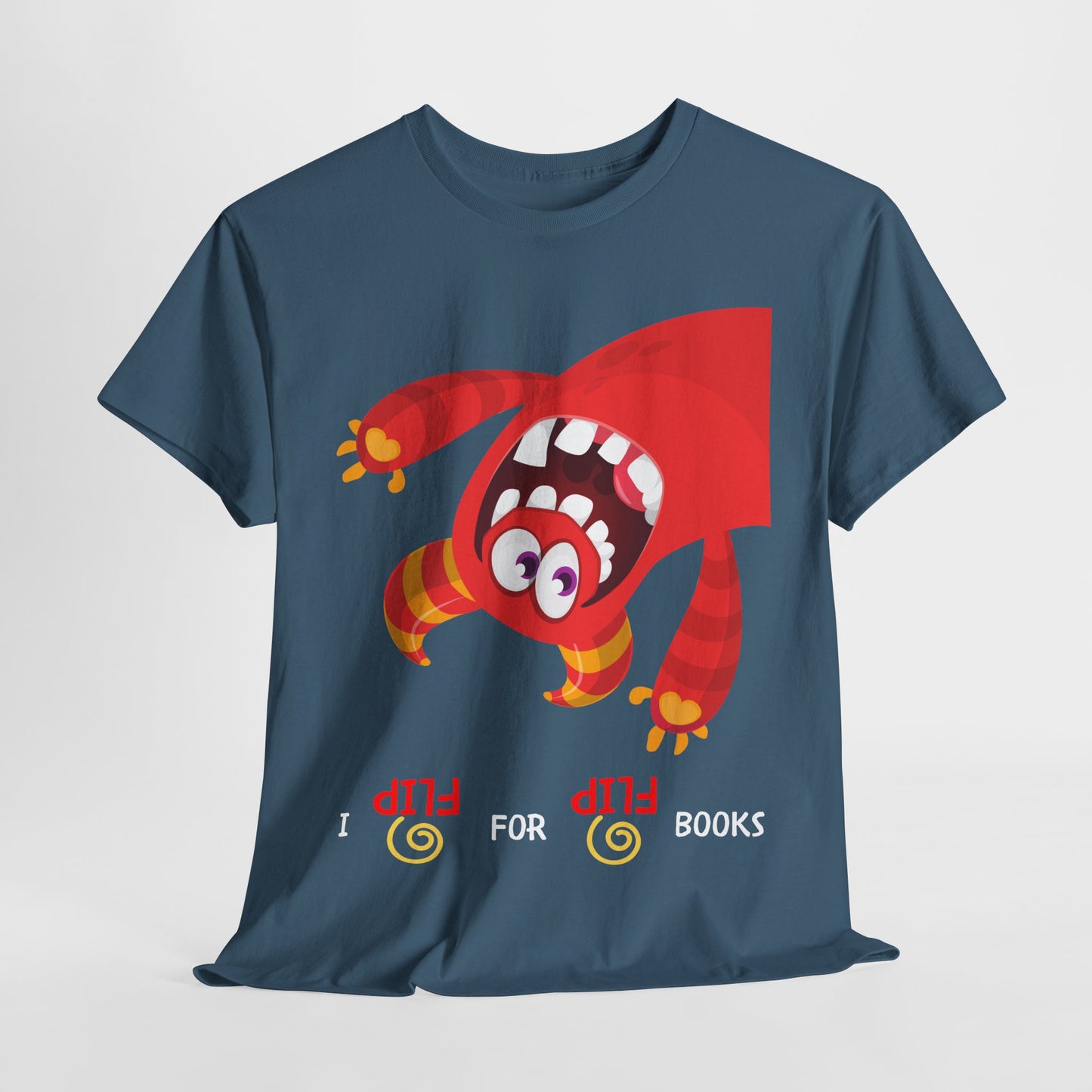 Teen/Adult Unisex I Flip for Books – Playful Reading Shirt with Upside-Down Monster