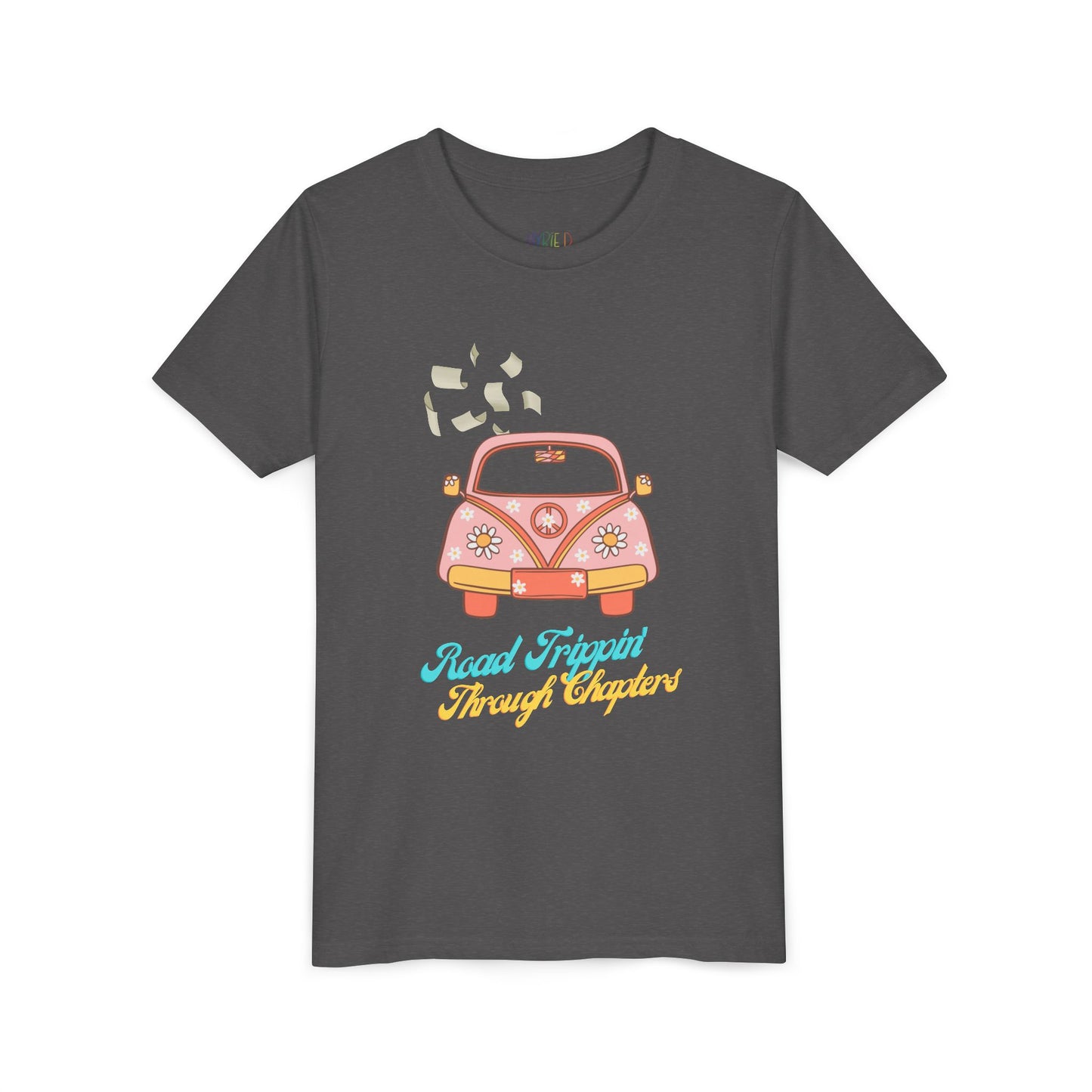 Youth Road Trippin' Through Chapters Tee – For Book-Loving Adventurers, Perfect for young readers with wanderlust and wild imaginations!