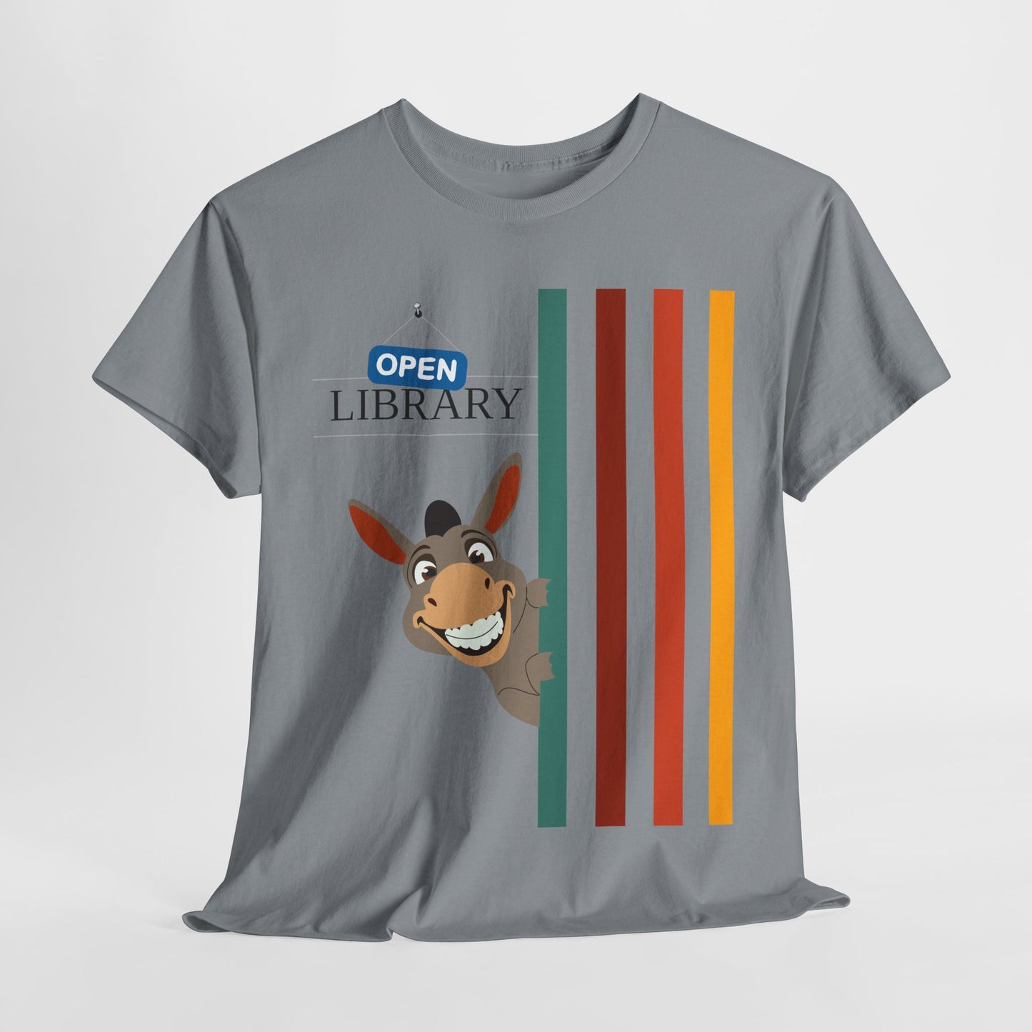Teen/Adult Unisex Donkey Dell “Open Library” T-Shirt – Fun Literacy & Reading Graphic Tee