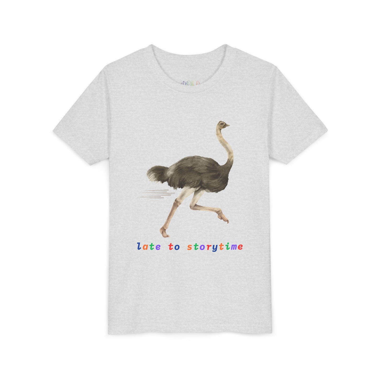 Youth Late to Storytime Tee – Funny Ostrich Shirt for Bookish Speedsters