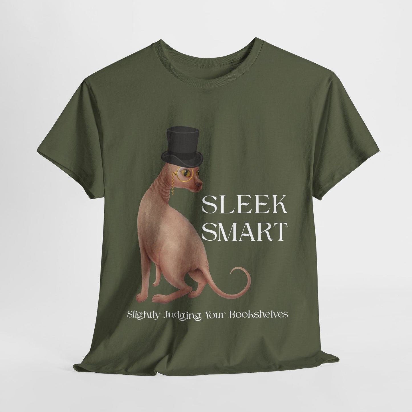 Teen/Adult Unisex Sleek Smart Tee – For Bookish Minds with Feline Taste