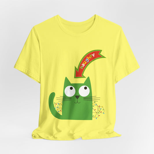 Teen/Adult Unisex Naughty Cat T-Shirt â€“ Festive Mischief Holiday Design Printify