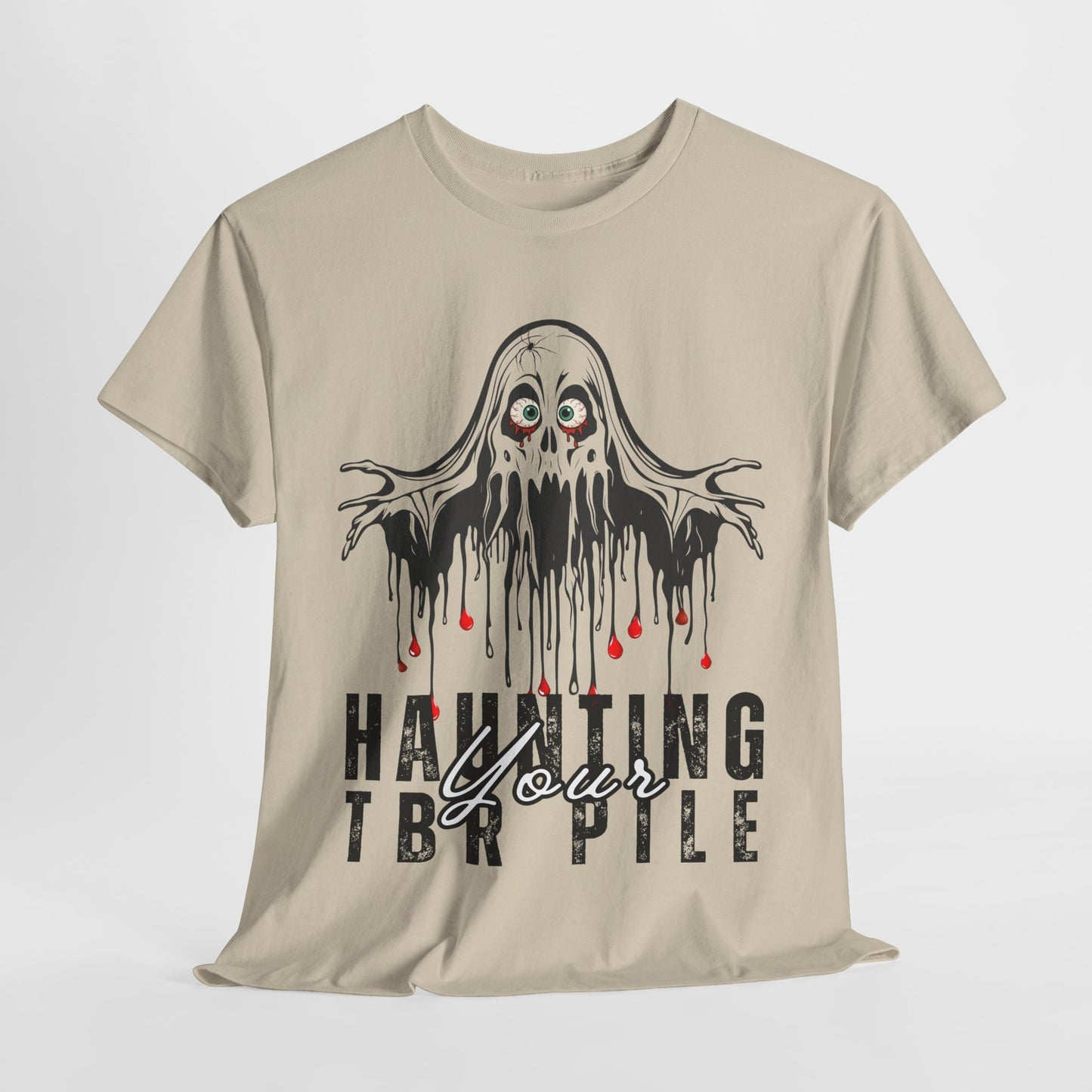 Teen/Adult Unisex Haunting Your TBR Pile T-Shirt – Horror Reader Graphic Tee