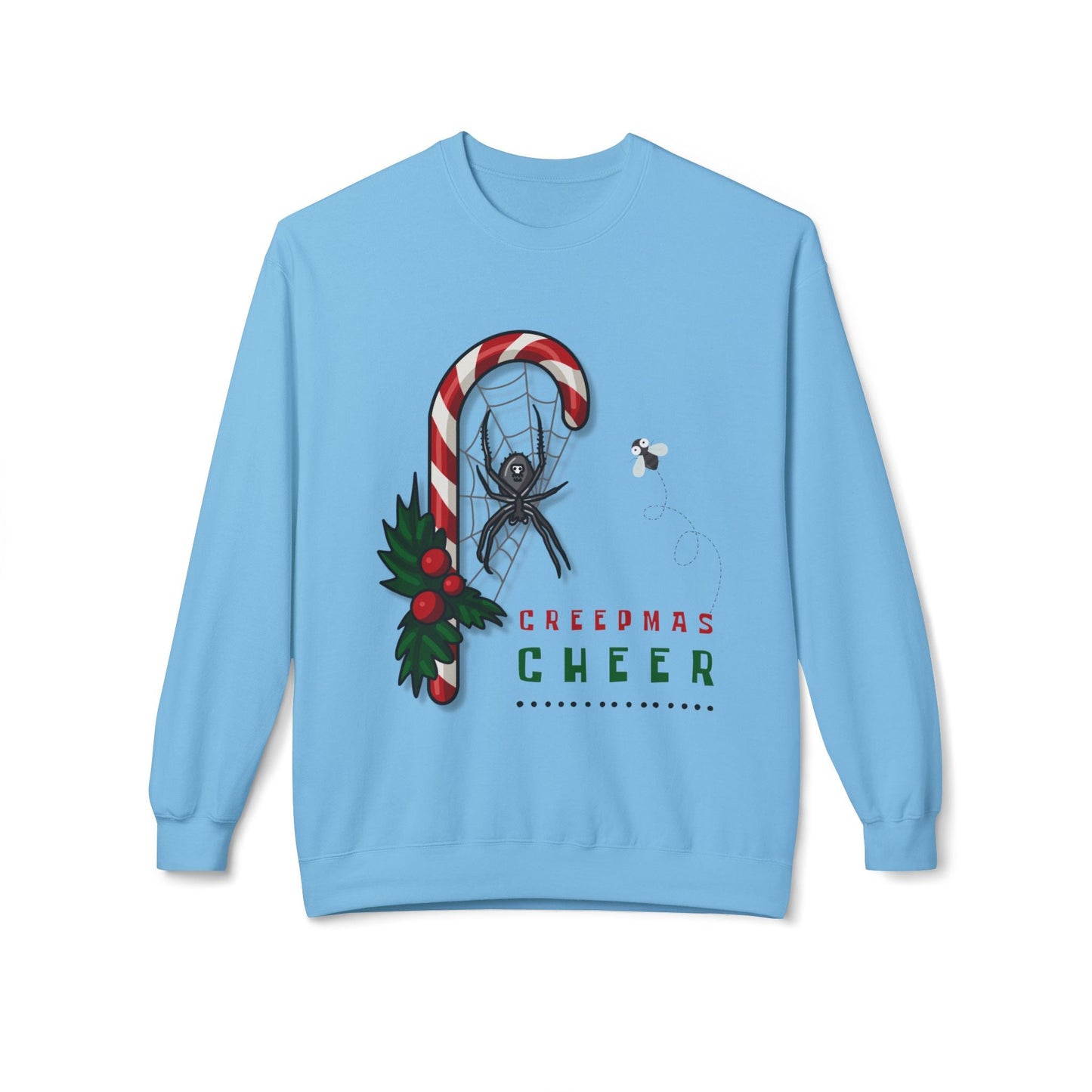 Teen/Adult Unisex Creepmas Cheer Sweatshirt â€“ Spooky Candy Cane & Spider Holiday Design Printify