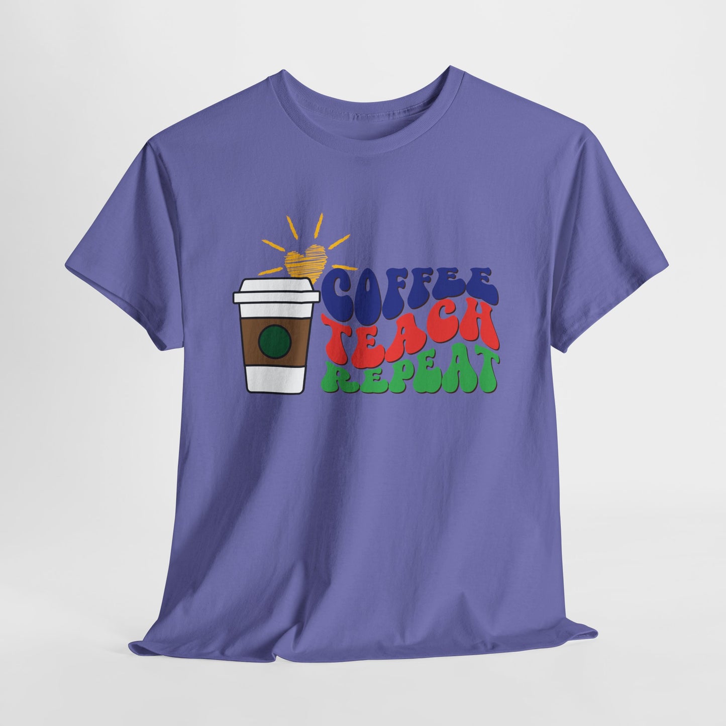 Teen/Adult Unisex Coffee. Teach. Repeat. Tee – Groovy Retro Shirt for Teachers
