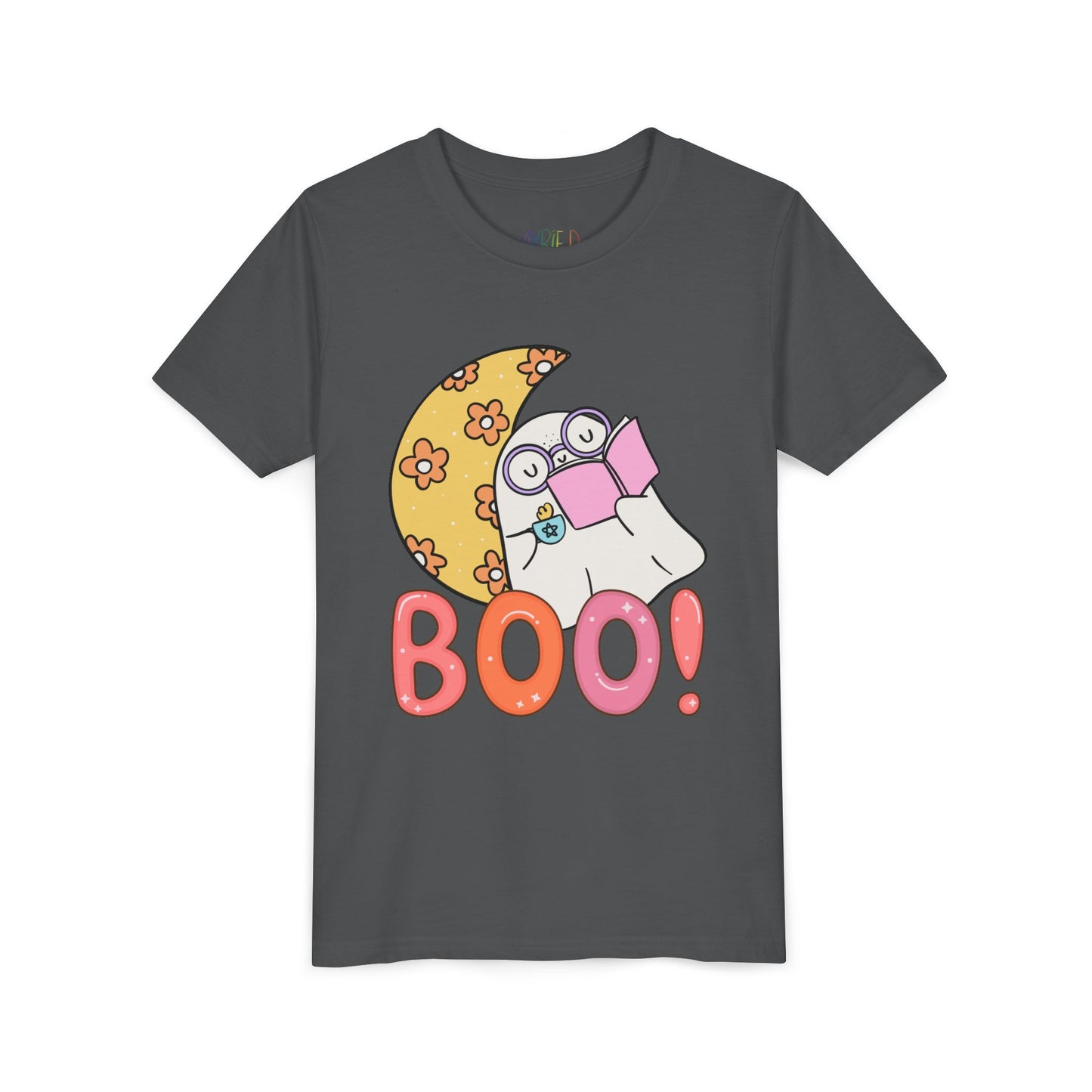 Youth Halloween "Boo!" Ghost Reader Tee – Spooky Cute Bookish Shirt