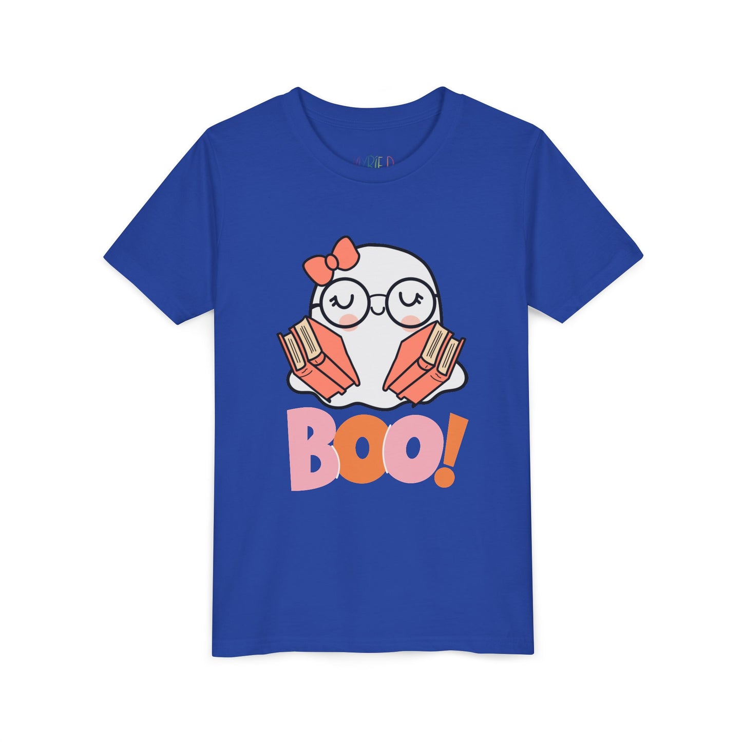 Youth Halloween "Boo!" Ghost Reader Tee – Spooky Cute Bookish Shirt (Glasses Edition)