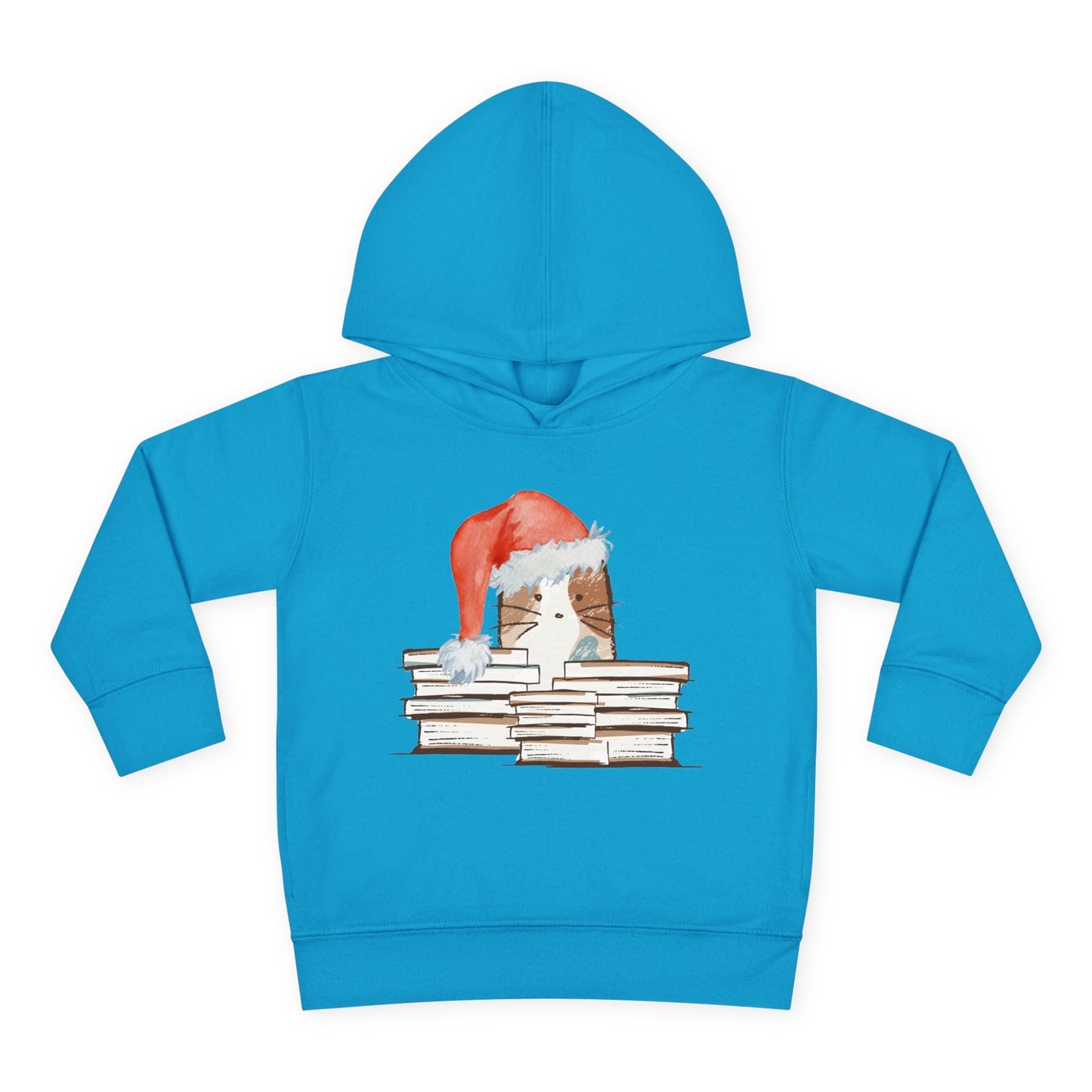 Toddler Santa Kitty Hoodie â€“ Holiday Book Stack Design Printify