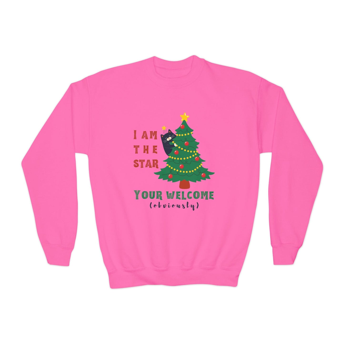 Youth I Am the Star Christmas Cat Sweatshirt Printify