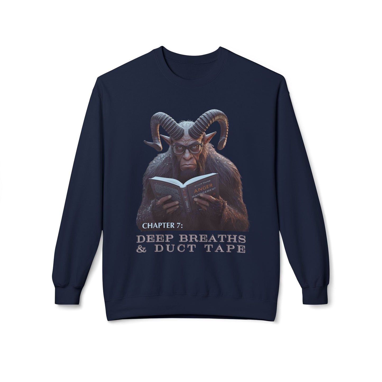 Teen/Adult Unisex Deep Breaths and Duct Tape Krampus Sweatshirt â€“ Funny Holiday Anger Management Design Printify