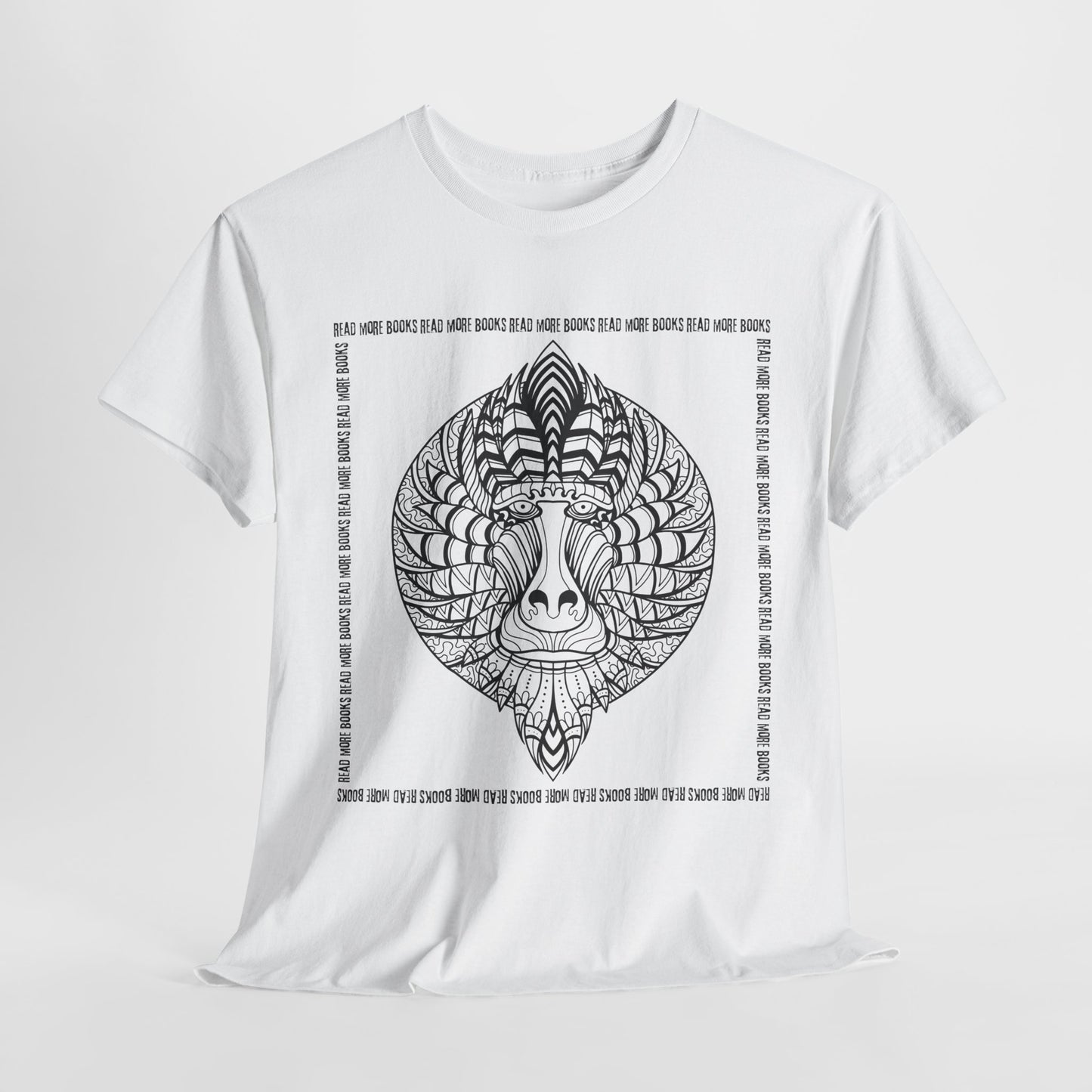 Teen/Adult Unisex Read More Mandrill Tee – Tribal Line Art for Book Lovers