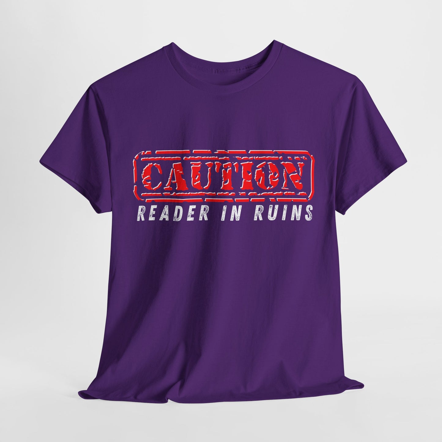 Teen/Adult Unisex Tee – CAUTION: Reader in Ruins (Red Caution)