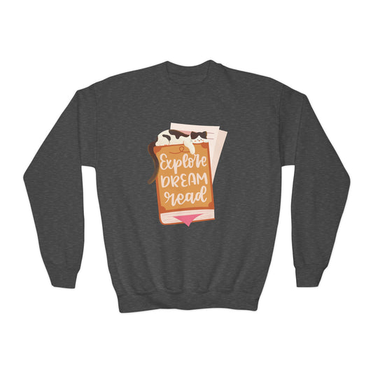 Youth Explore Dream Read Sweatshirt – Cozy Cat Adventures Await