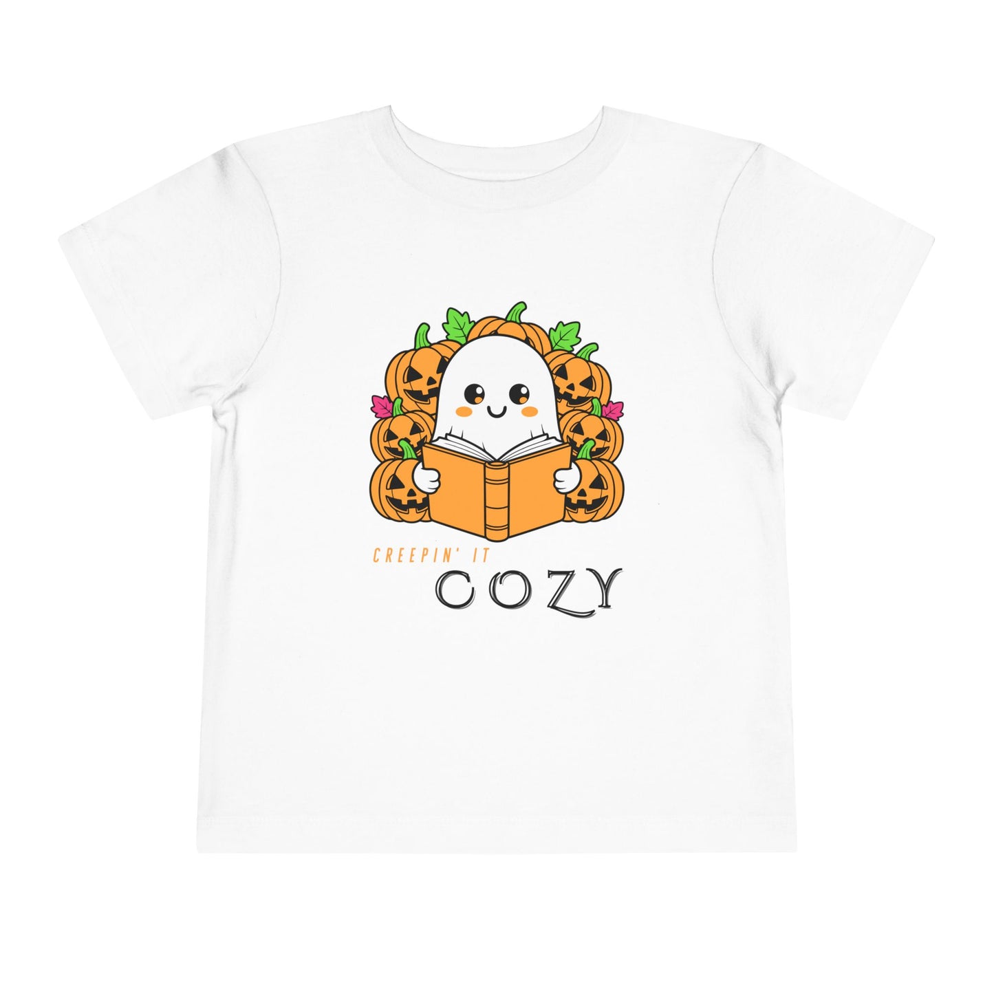 Toddler Creepin’ It Cozy Tee – Cute Halloween Ghost & Pumpkins Reading Shirt