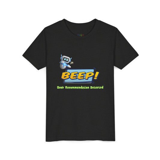 Youth BEEP! Tee – Book Recommendation Detected, Robot-Approved Reads, Perfect for young readers with high-tech taste and top-tier book picks.