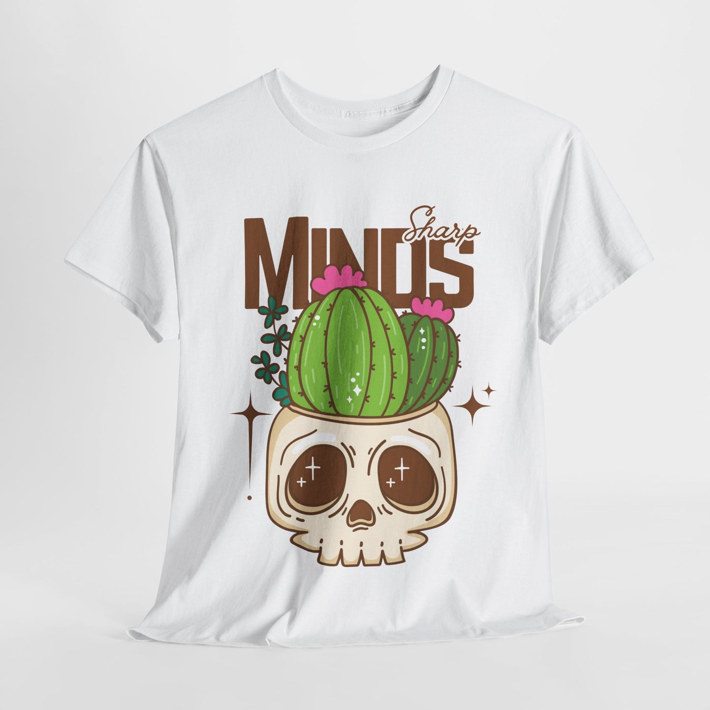 Teen/Adult Unisex "Sharp Minds" Skull & Cactus Graphic T-Shirt – Bold Bookish Style Tee