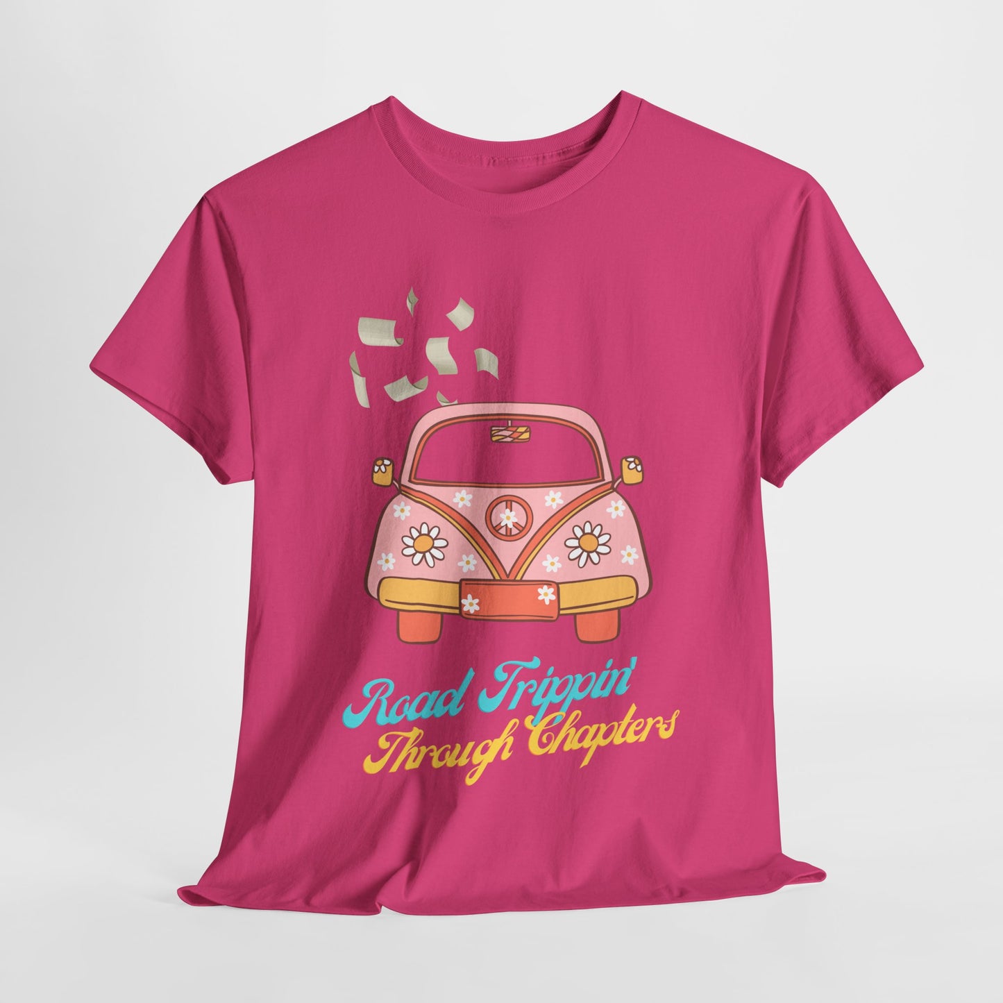Teen/Adult Unisex Road Trippin’ Through Chapters Tee – Groovy Gift for Book Lovers on a Journey