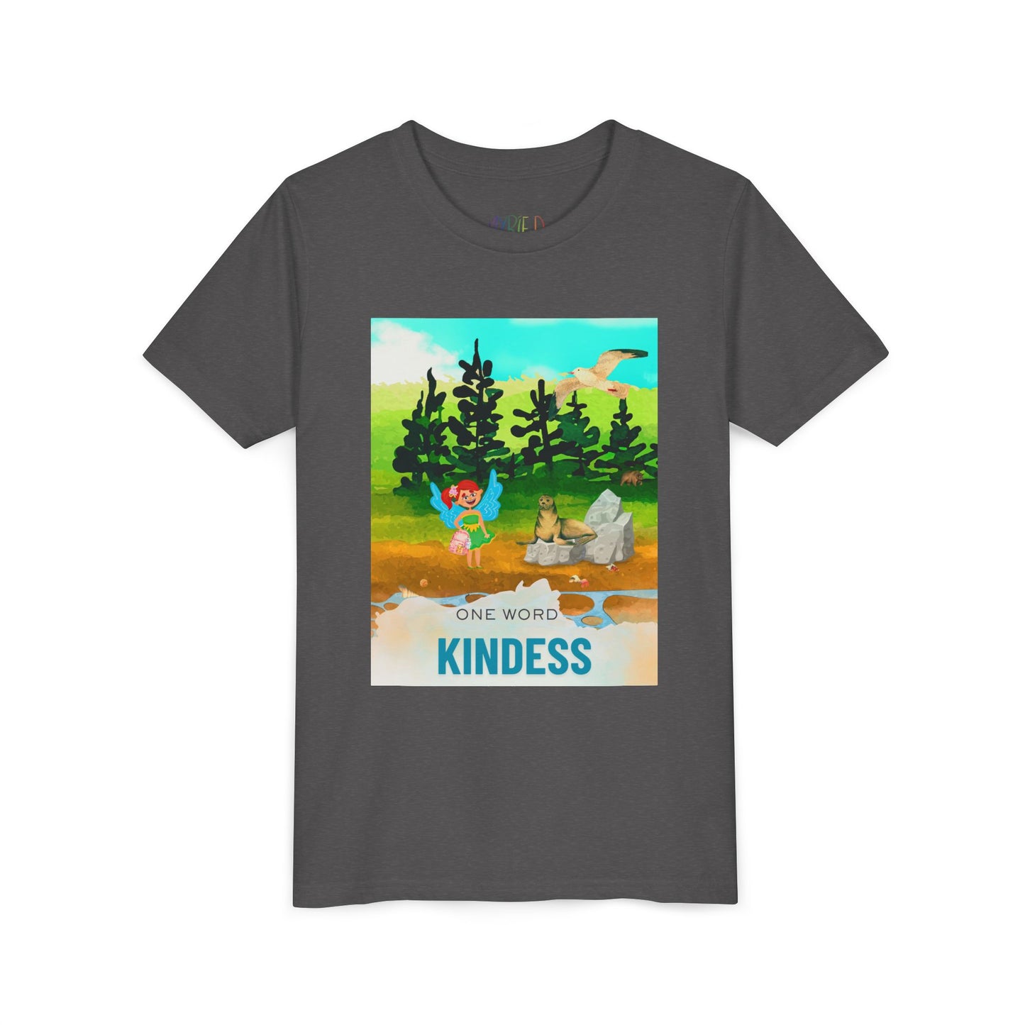 Youth One Word: Kindness Tee – Fairy Forest T-Shirt for Kids, Gentle Message Apparel for Young Hearts