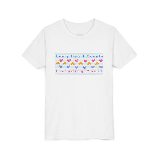 Youth Every Heart Counts Tee – Confidence & Compassion, Worn Proudly