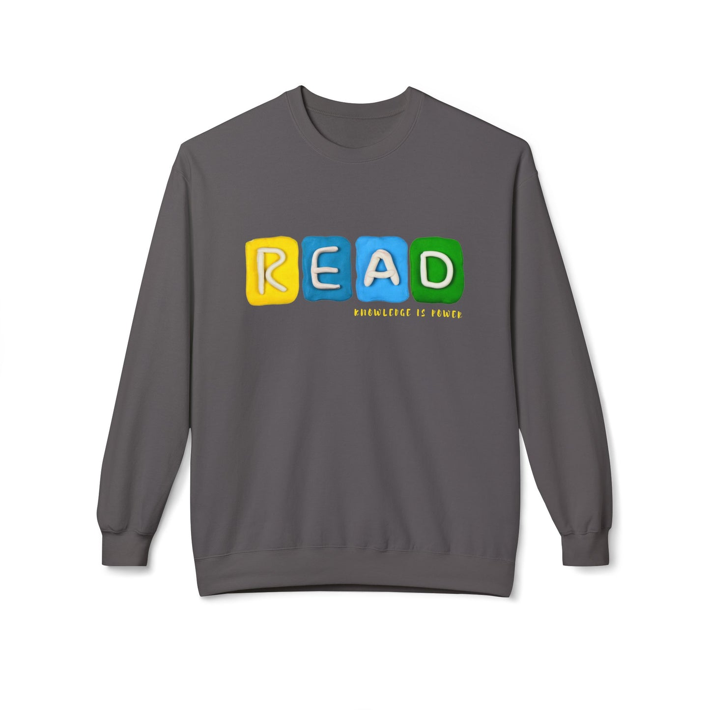 Teen/Adult Unisex READ Knowledge Is Power Sweatshirt, Colorful Literacy-Inspired Design
